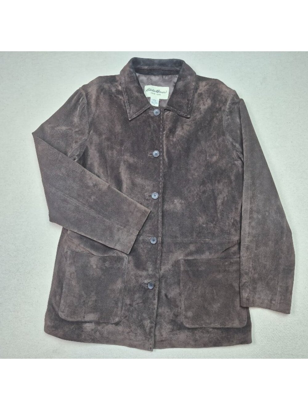 Eddie Bauer Women's Button Up Brown Seattle Suede Genuine Leather Jacket Sz M